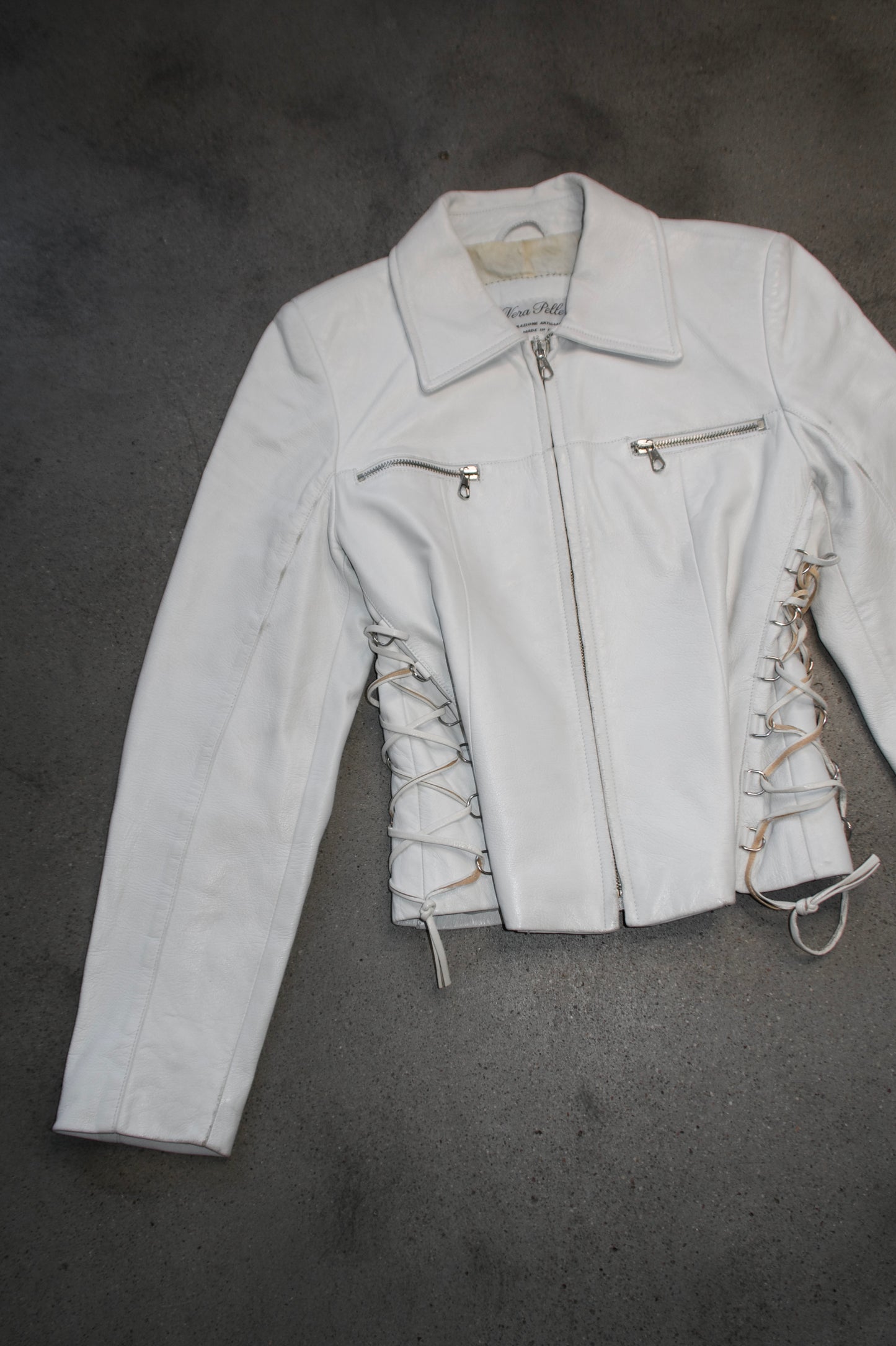 + White leather lace up jacket +