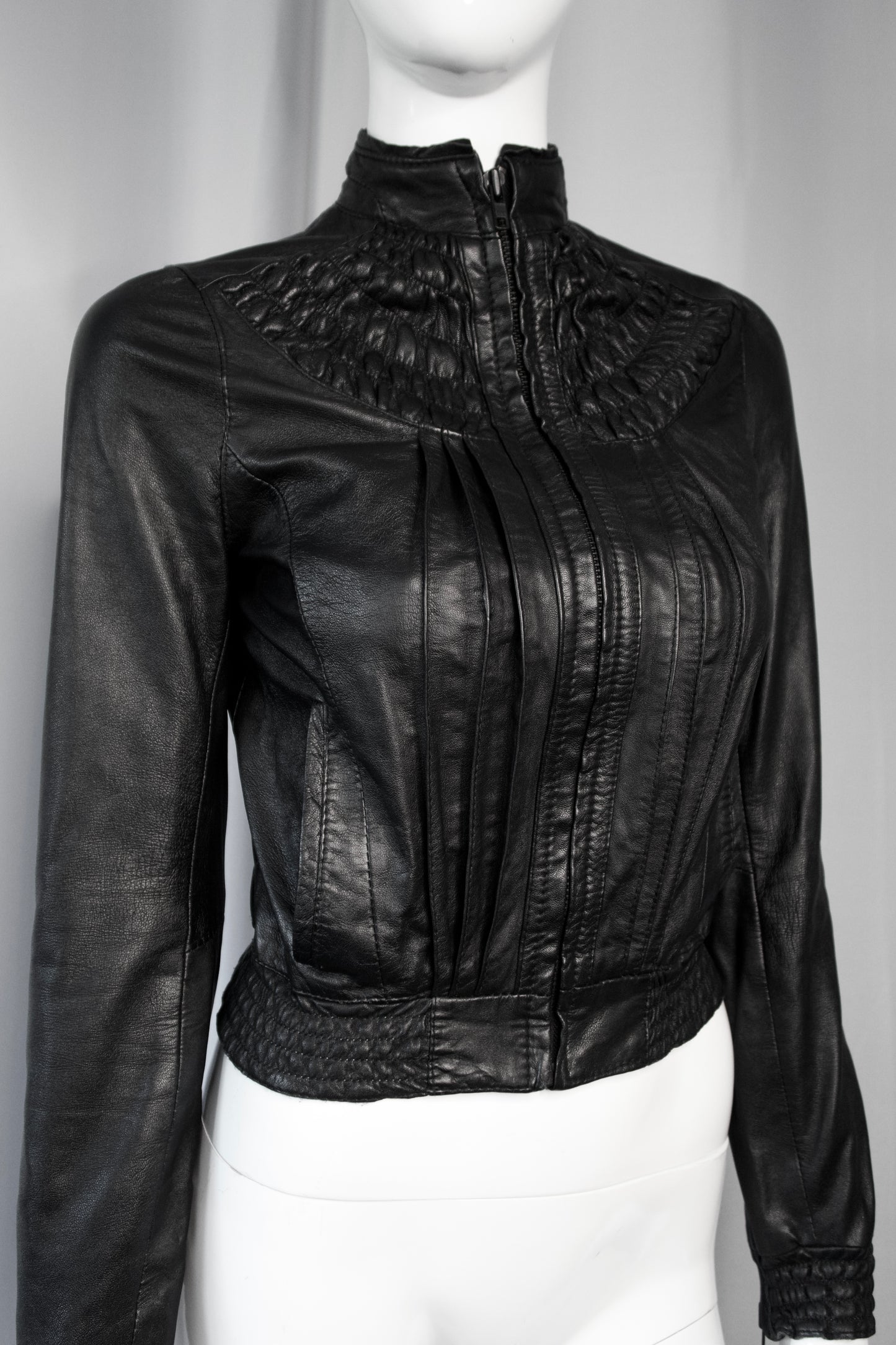 + Pleated leather jacket +