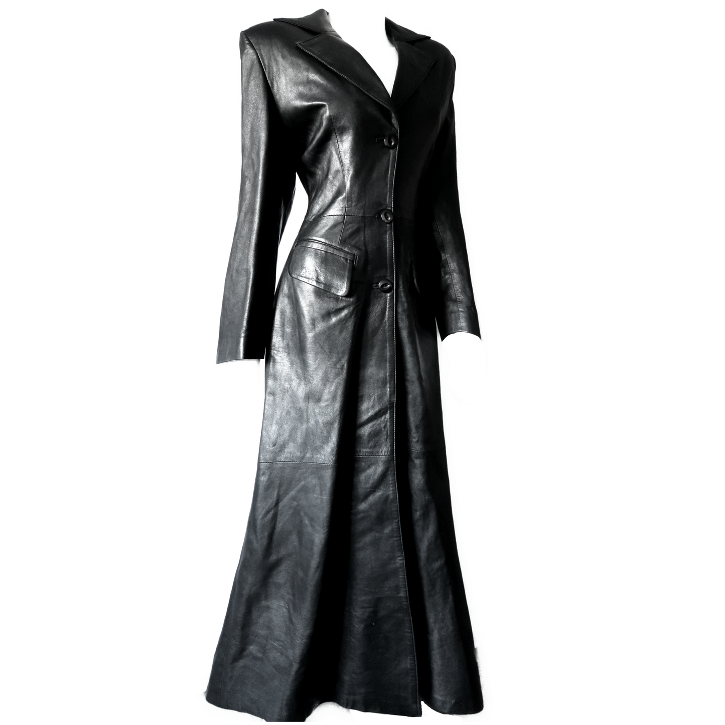 + Long leather coat +