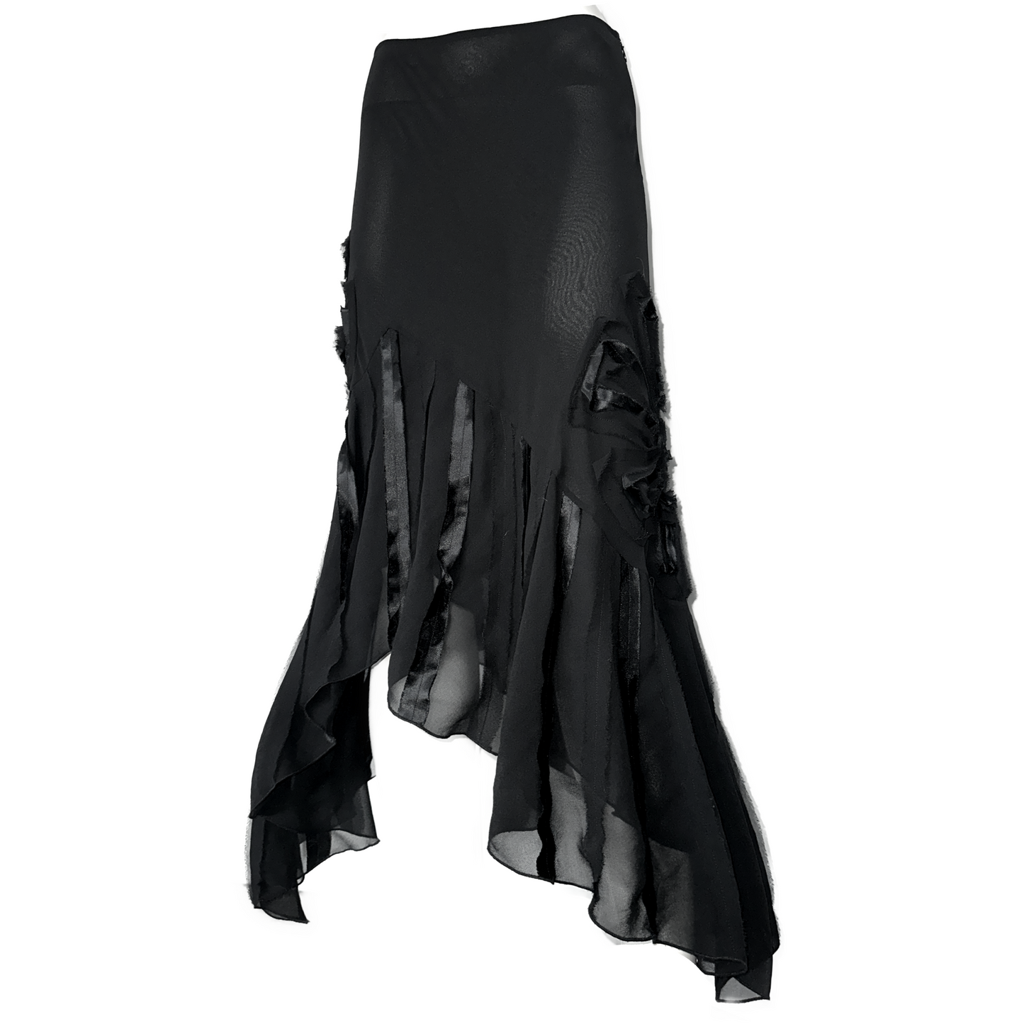 + Asymmetrical mesh skirt +