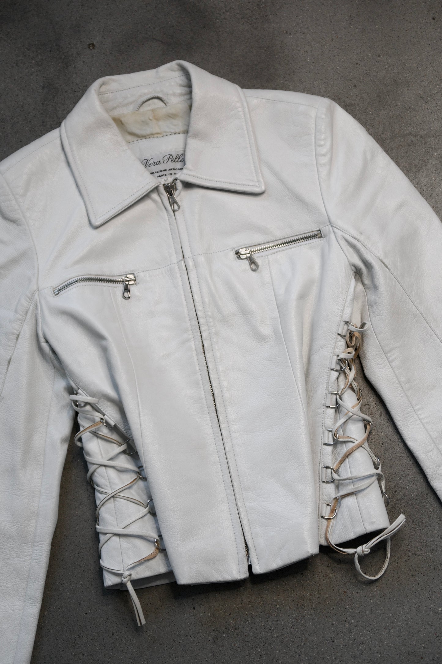 + White leather lace up jacket +
