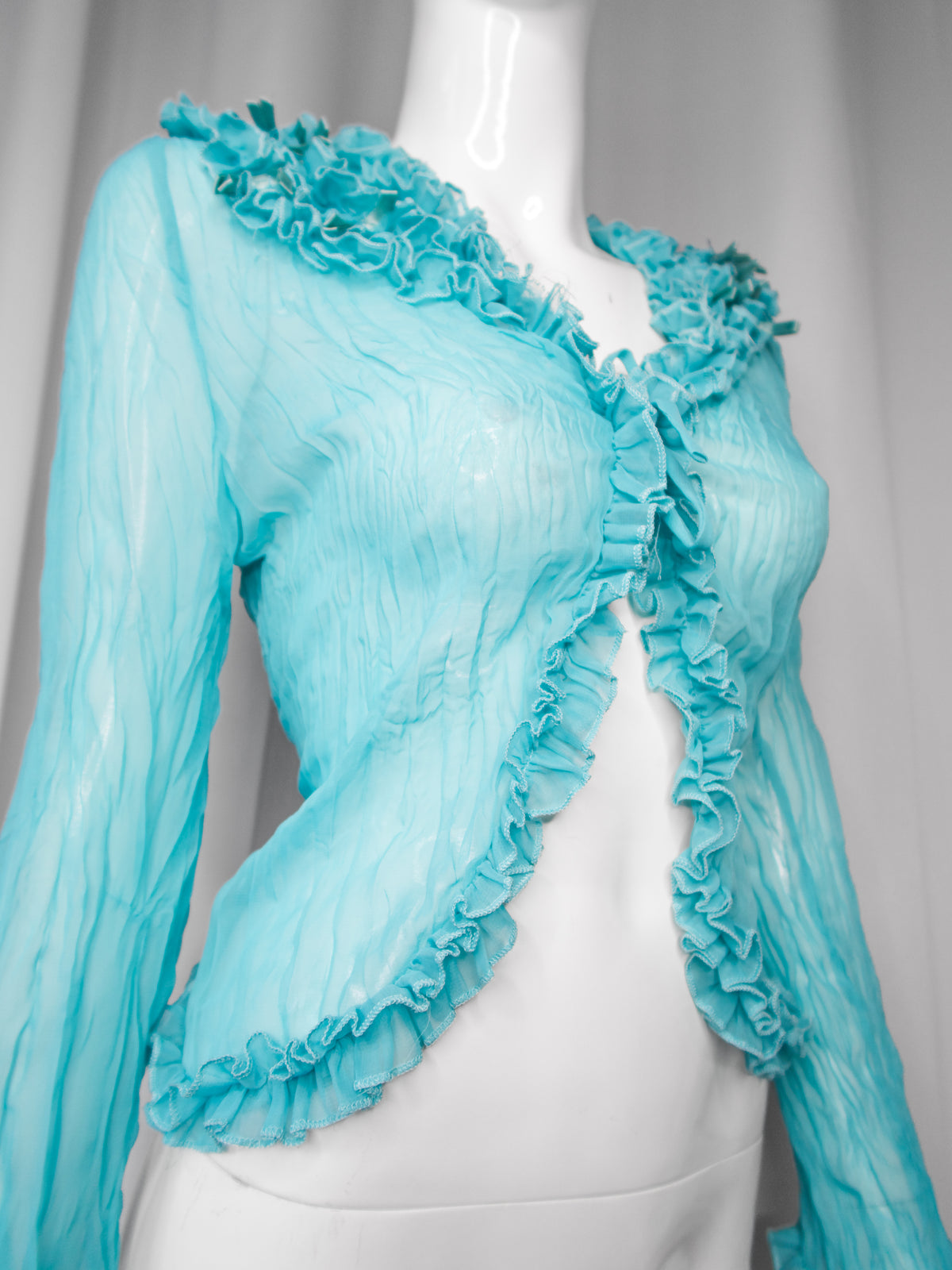 + Teal mesh ruffle shirt +