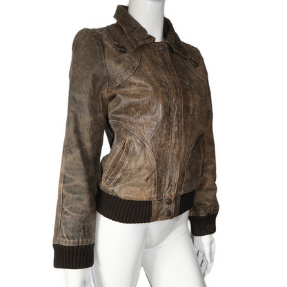 + Washed leather bomber jacket +