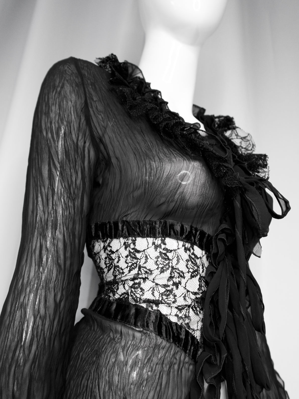 + Gothic lace mesh tied blouse +