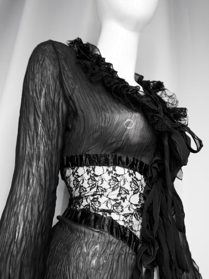 + Gothic lace mesh tied blouse +