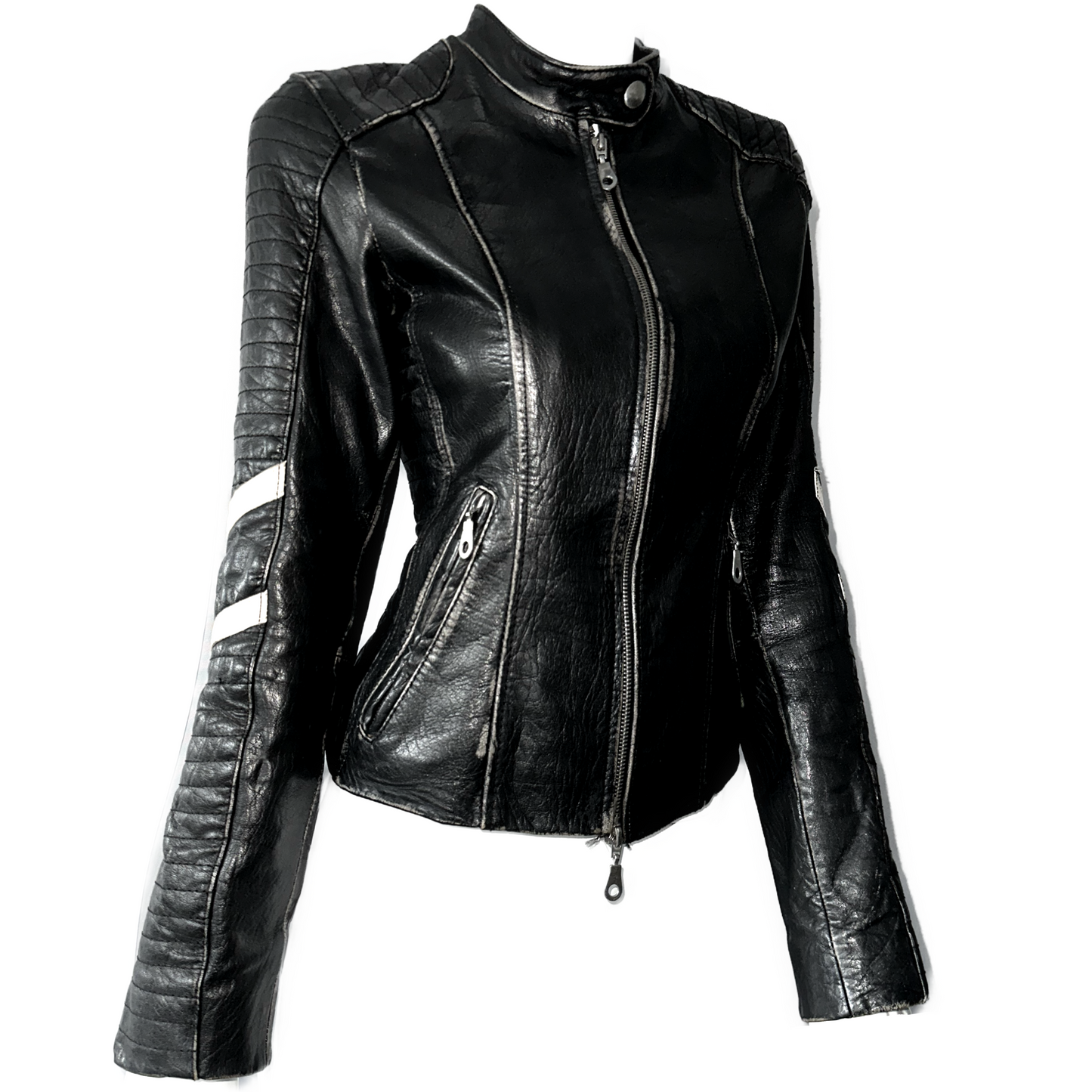 + Distressed leather jacket +