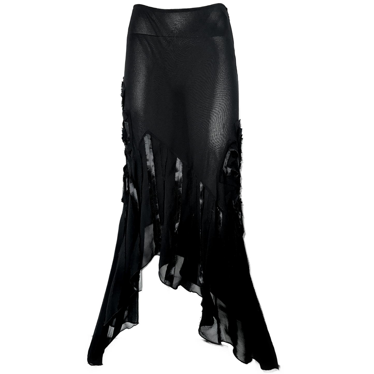 + Asymmetrical mesh skirt +