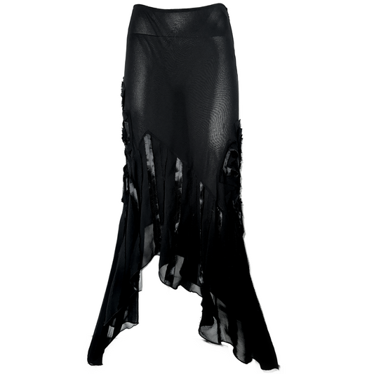 + Asymmetrical mesh skirt +