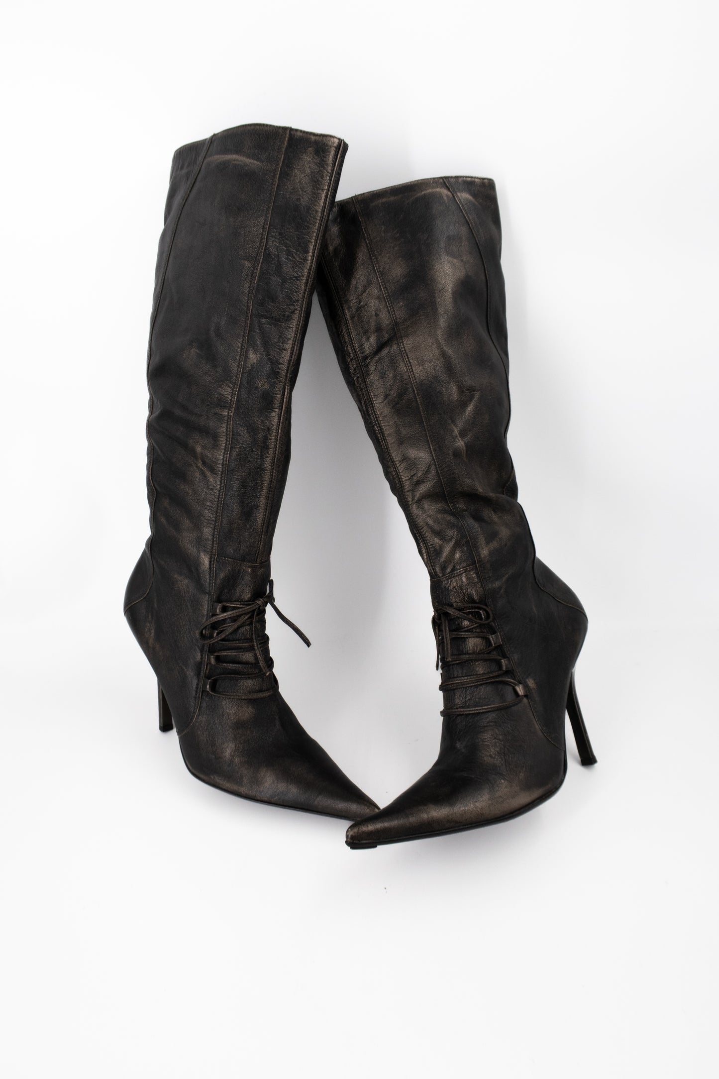 + Vintage bronze high heel boots +