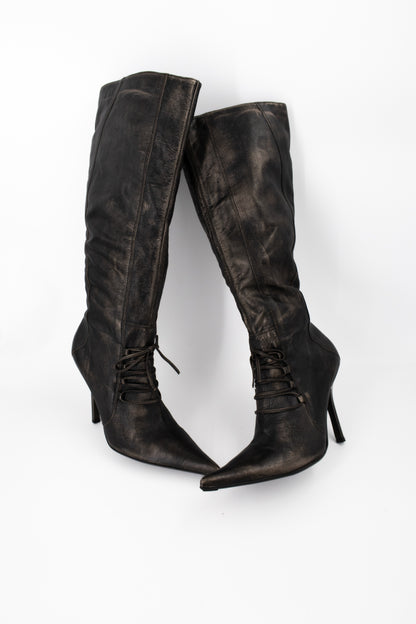 + Vintage bronze high heel boots +