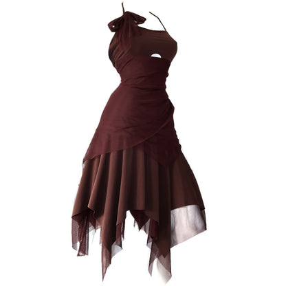 + Asymmetrical brown dress +