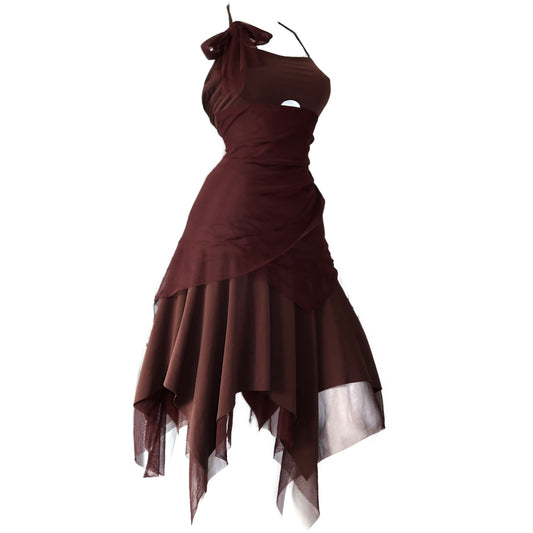 + Asymmetrical brown dress +