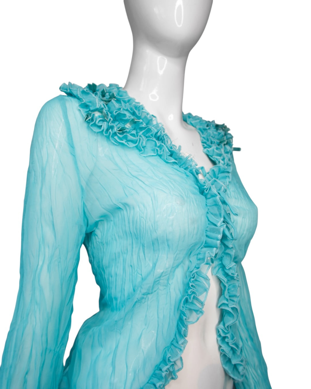 + Teal mesh ruffle shirt +