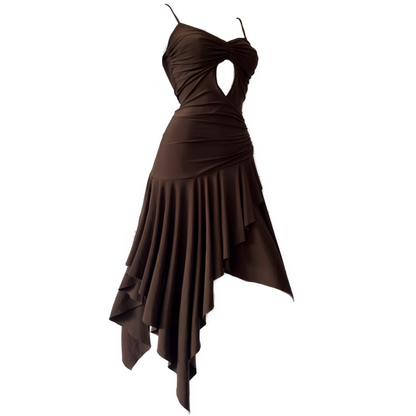 + Asymmetrical brown dress +
