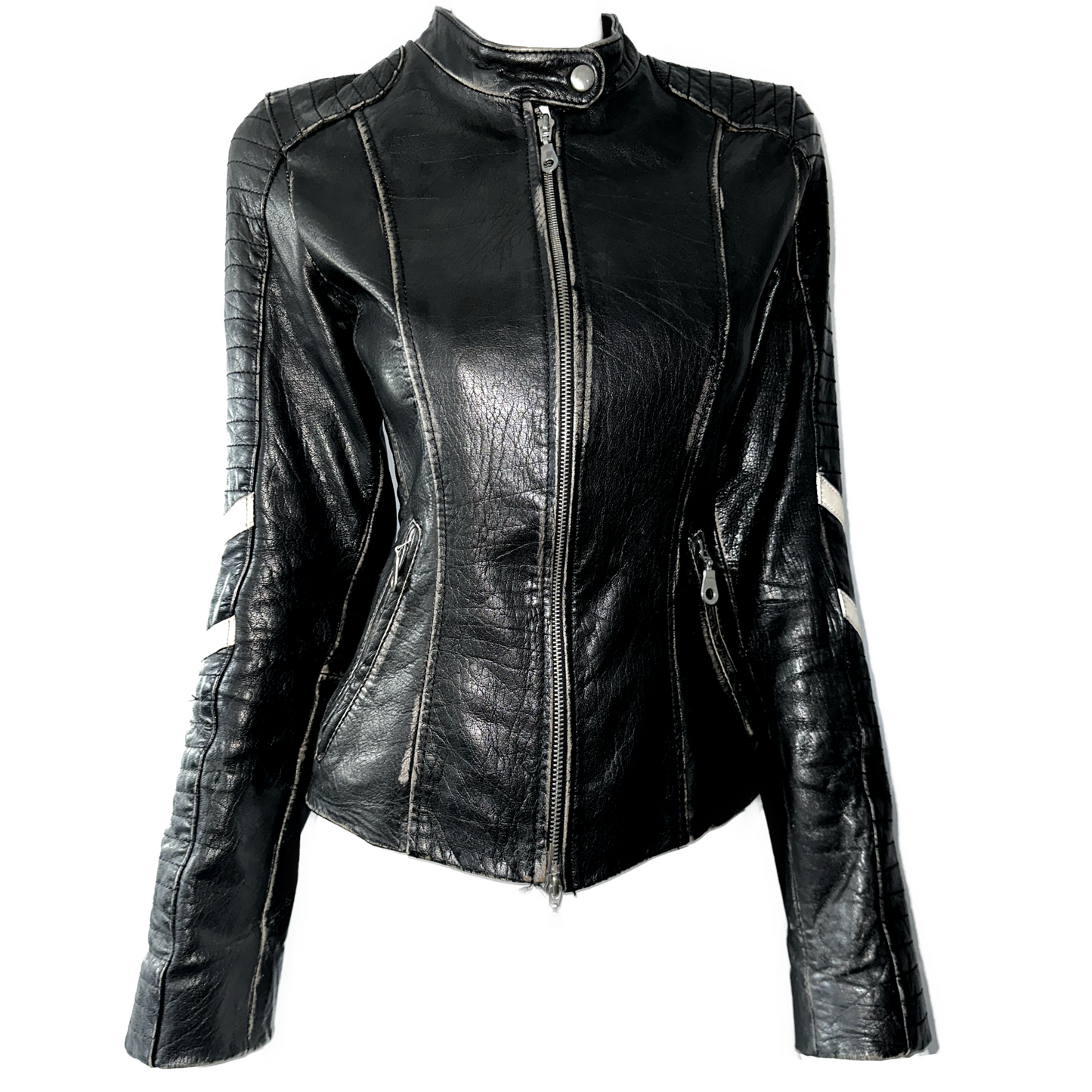 + Distressed leather jacket +