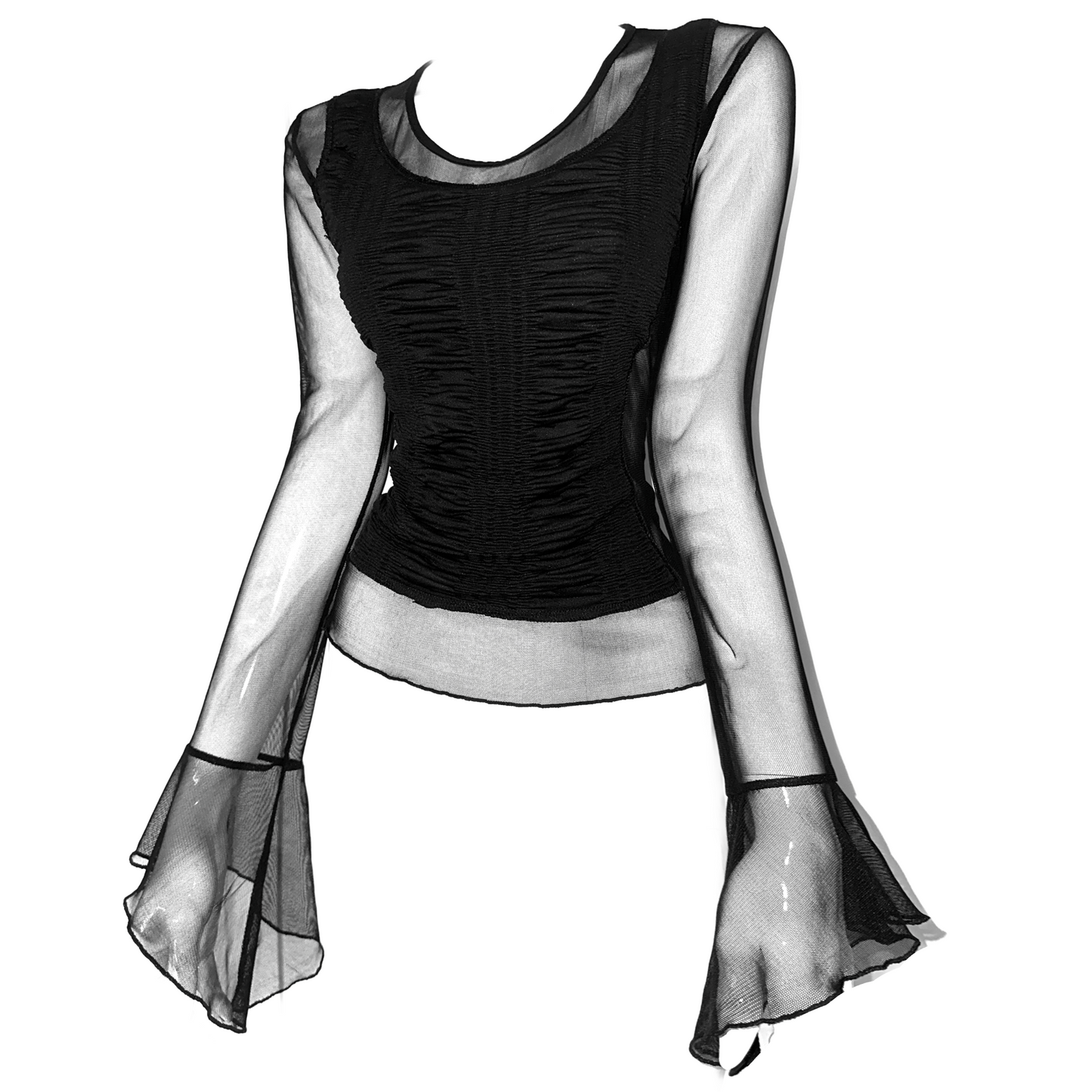 + Mesh drapery blouse +