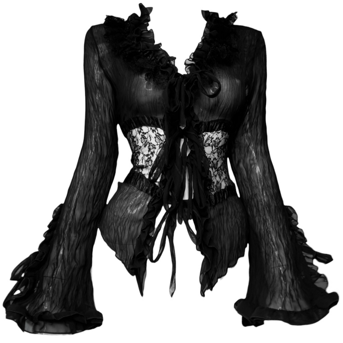 + Gothic lace mesh tied blouse +