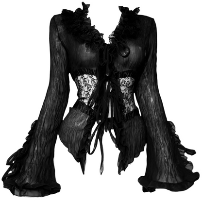 + Gothic lace mesh tied blouse +