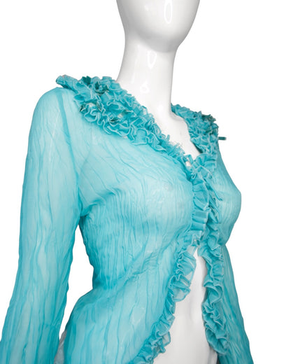 + Teal mesh ruffle shirt +