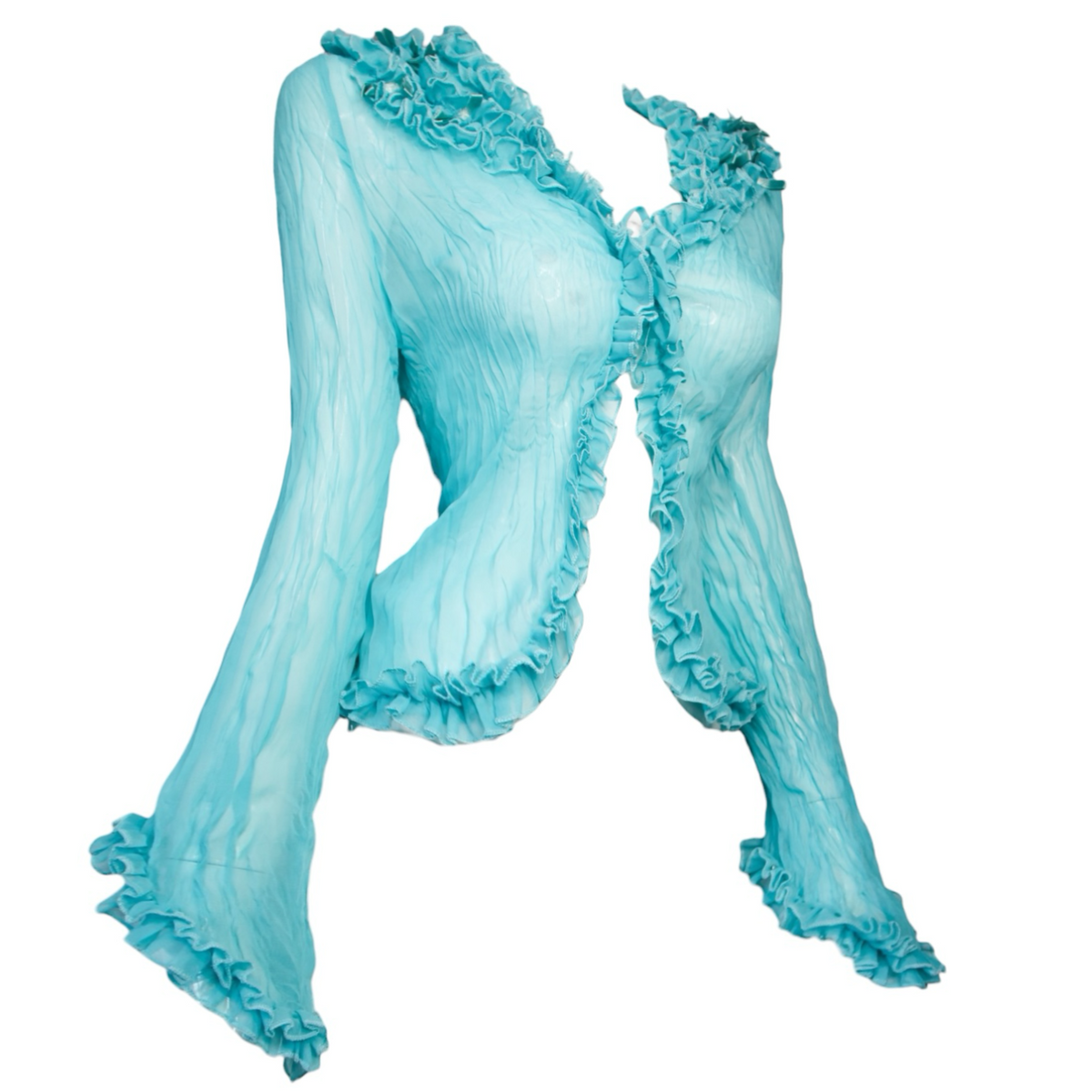 + Teal mesh ruffle shirt +