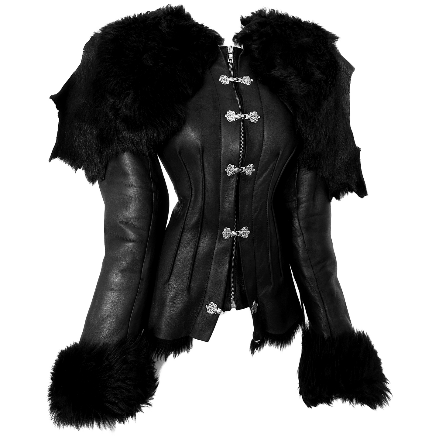 + Vintage gothic leather jacket with fur cape +