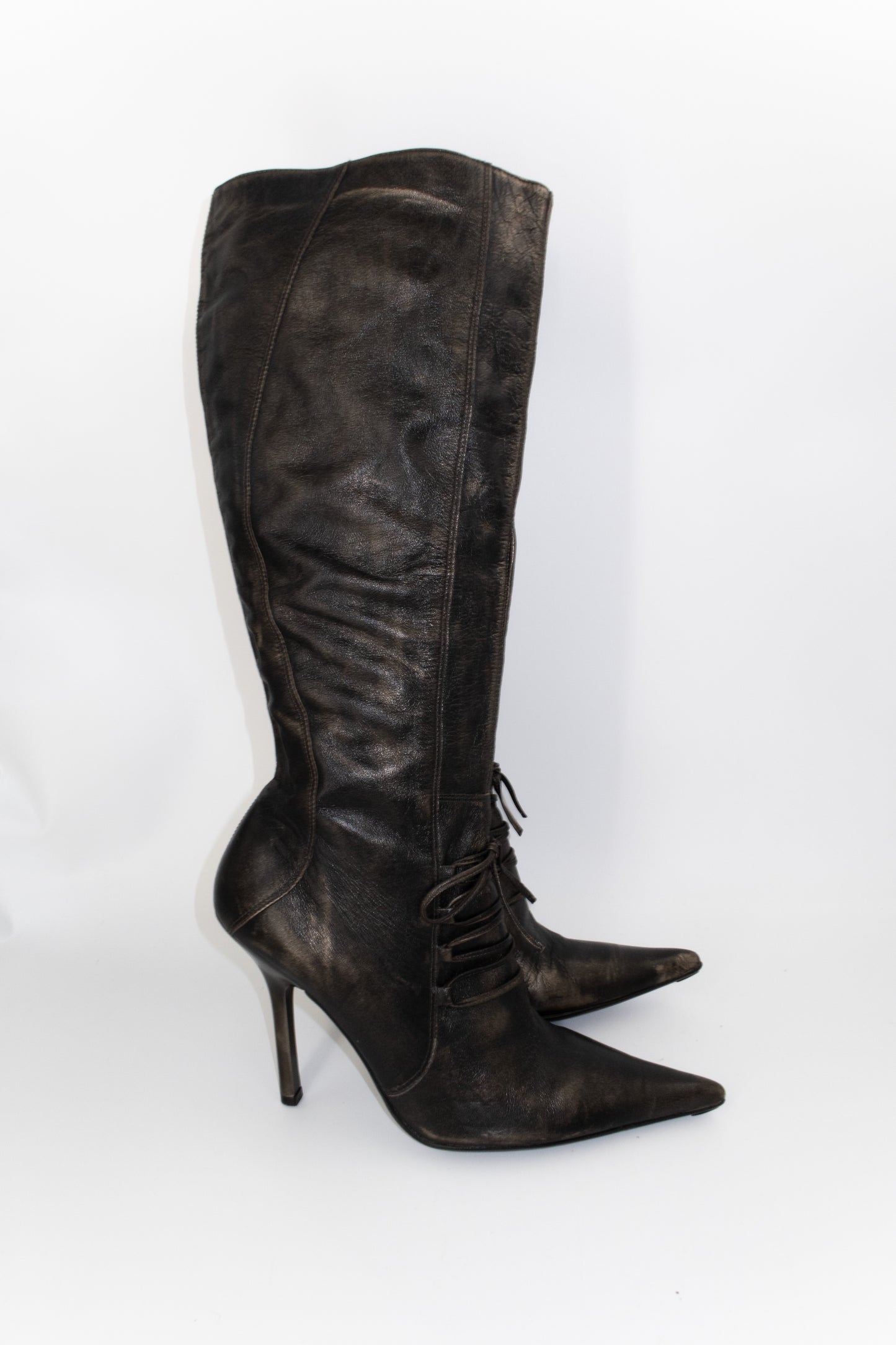 + Vintage bronze high heel boots +