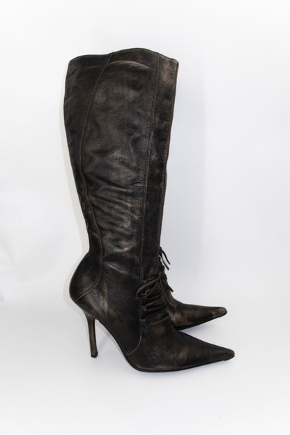 + Vintage bronze high heel boots +