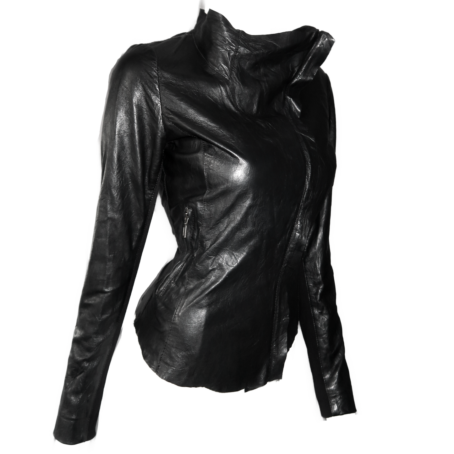 + Asymmetrical leather jacket +