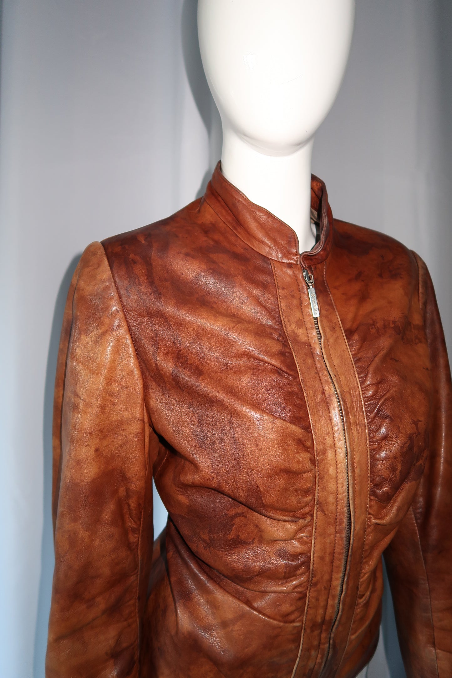 + Drapery washed leather jacket +