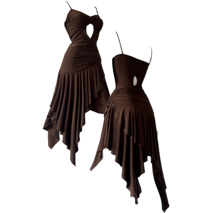 + Asymmetrical brown dress +