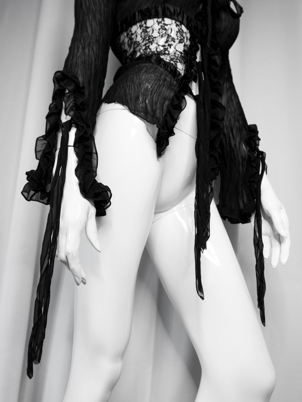+ Gothic lace mesh tied blouse +