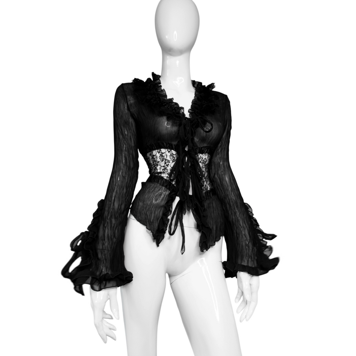+ Gothic lace mesh tied blouse +