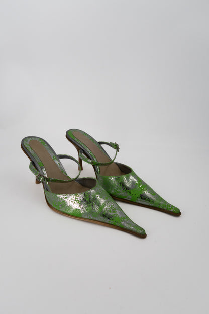 + Vintage silver and green heels +