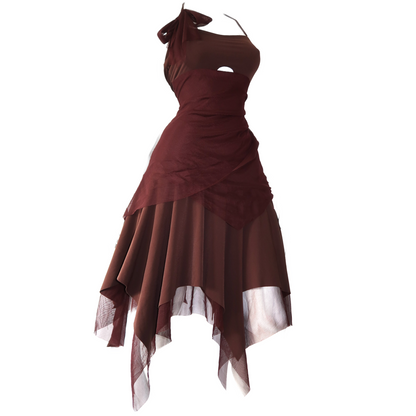 + Asymmetrical brown dress +