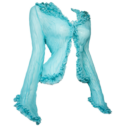 + Teal mesh ruffle shirt +