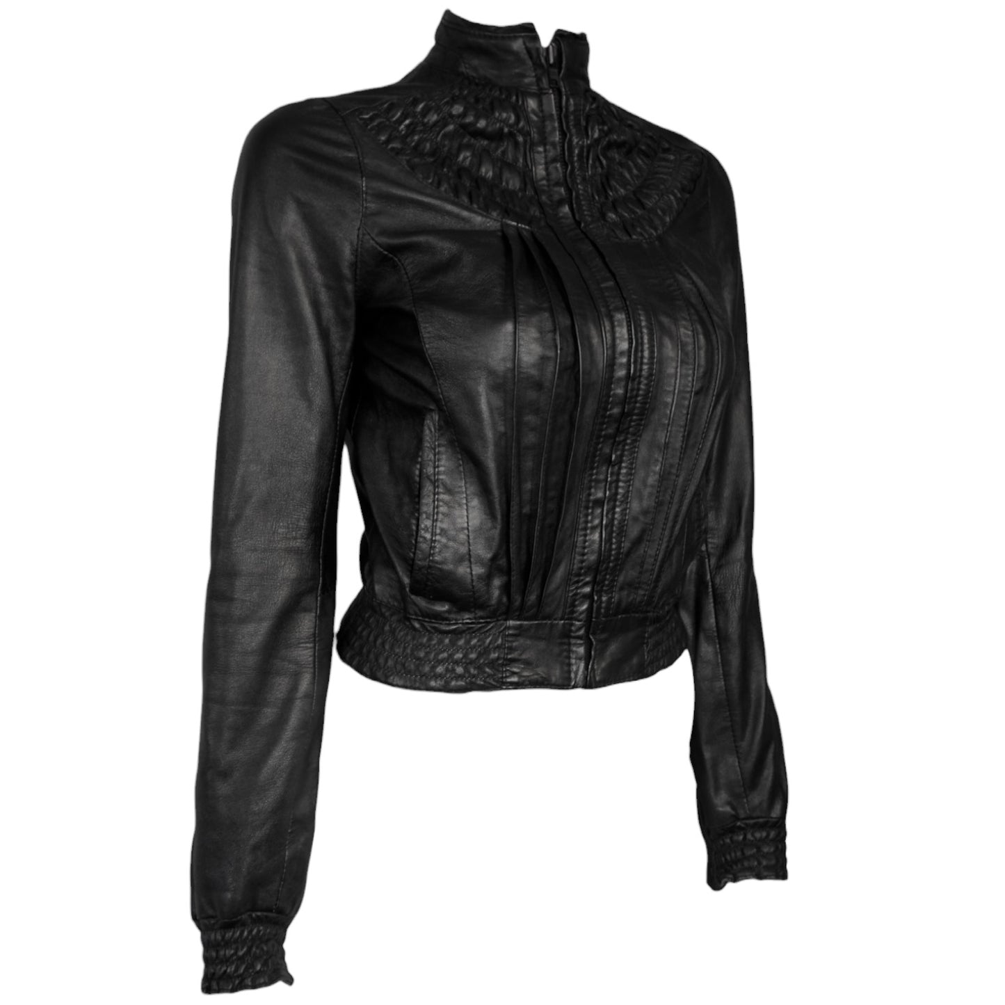 + Pleated leather jacket +
