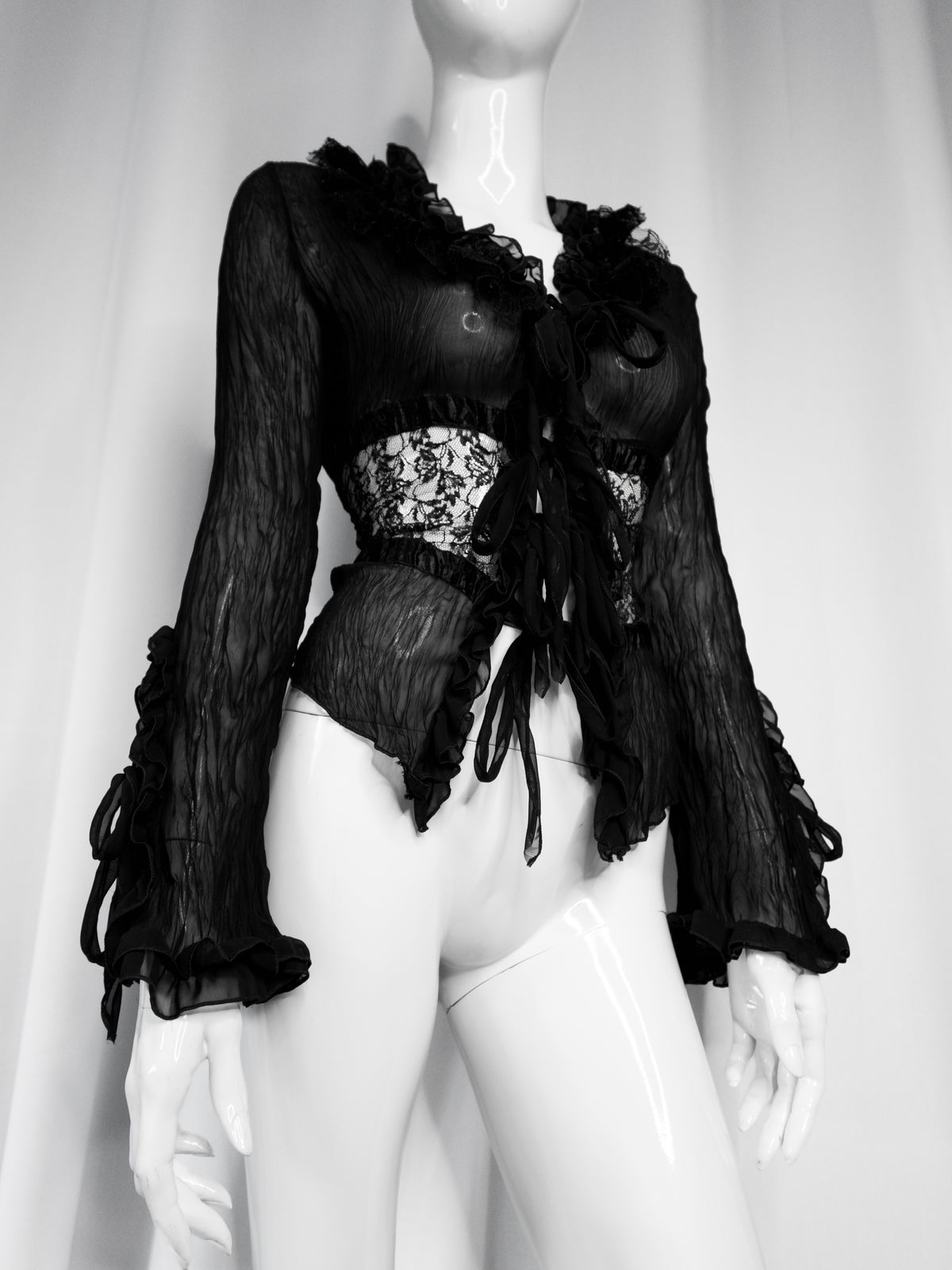 + Gothic lace mesh tied blouse +