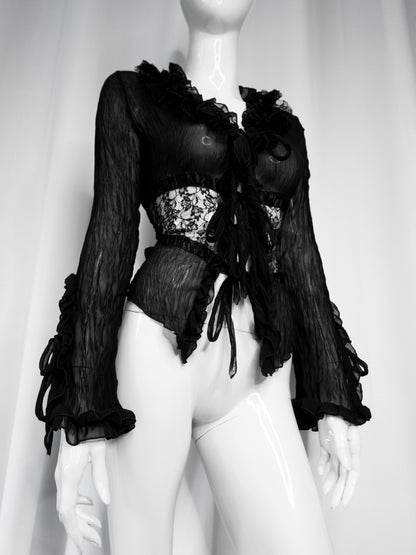 + Gothic lace mesh tied blouse +