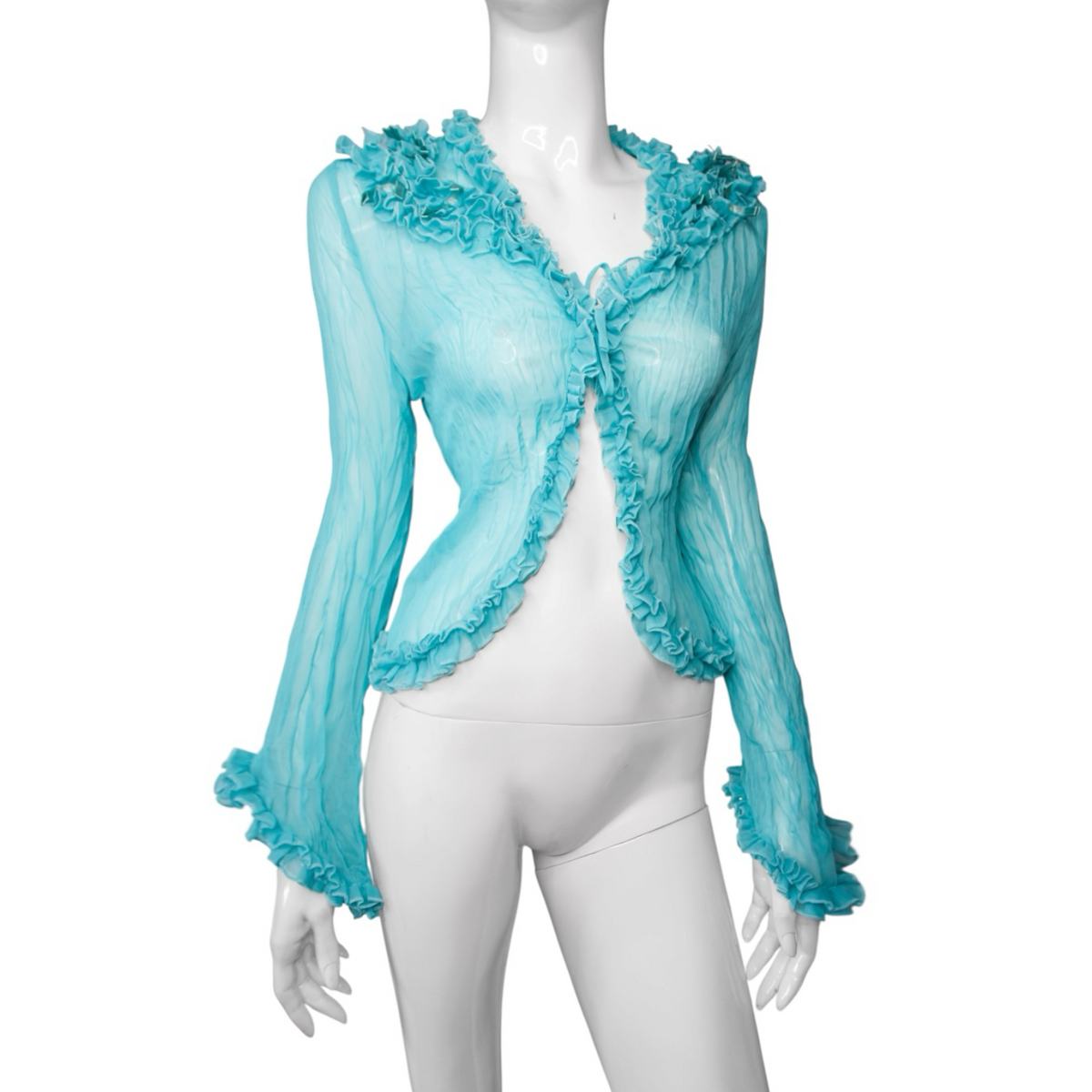 + Teal mesh ruffle shirt +