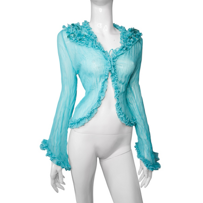 + Teal mesh ruffle shirt +