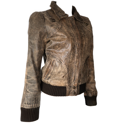 + Washed leather bomber jacket +