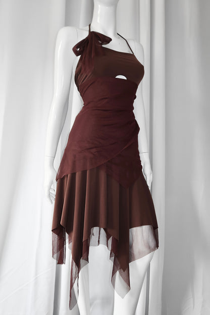 + Asymmetrical brown dress +