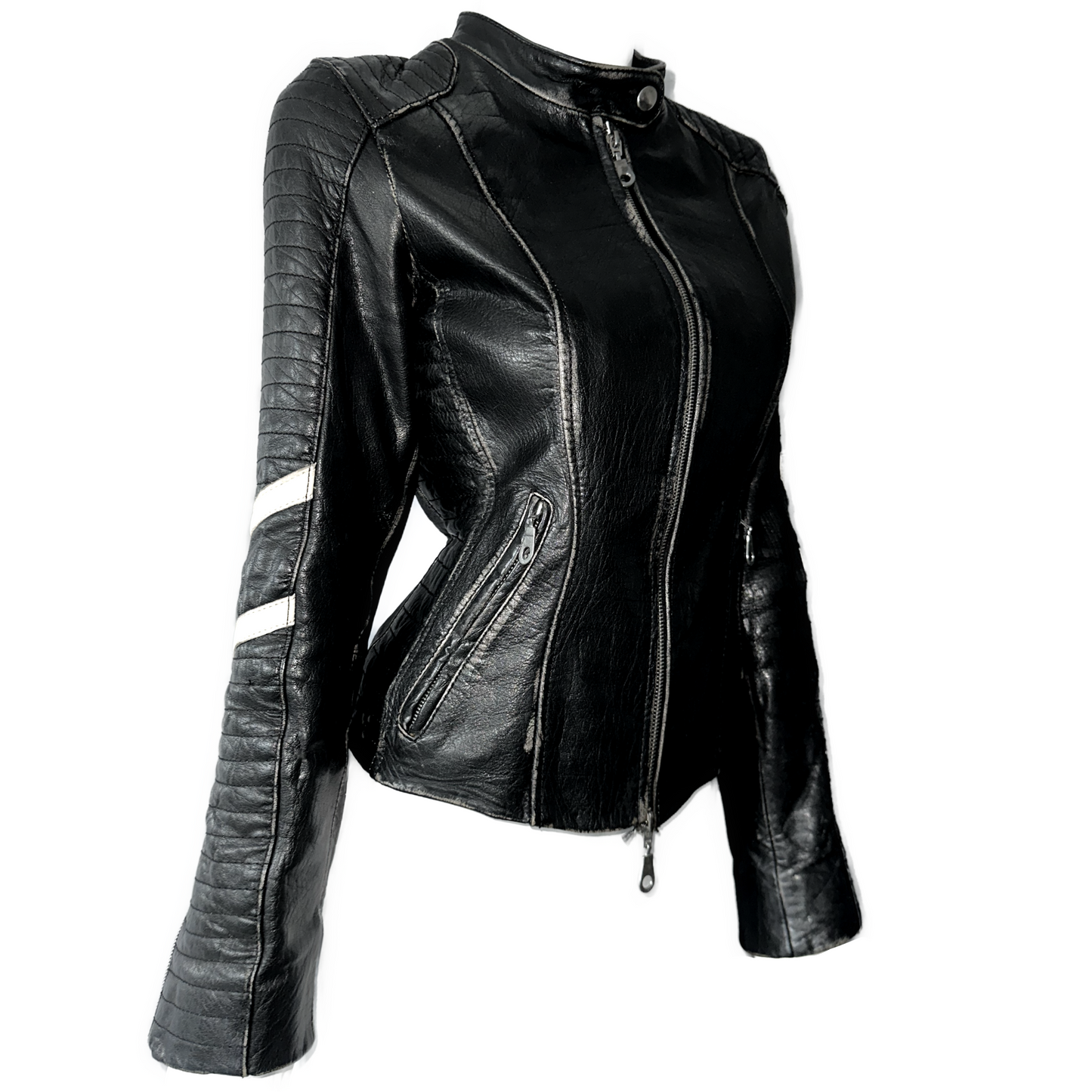 + Distressed leather jacket +