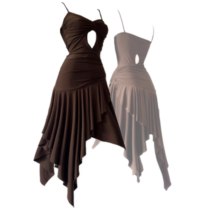 + Asymmetrical brown dress +