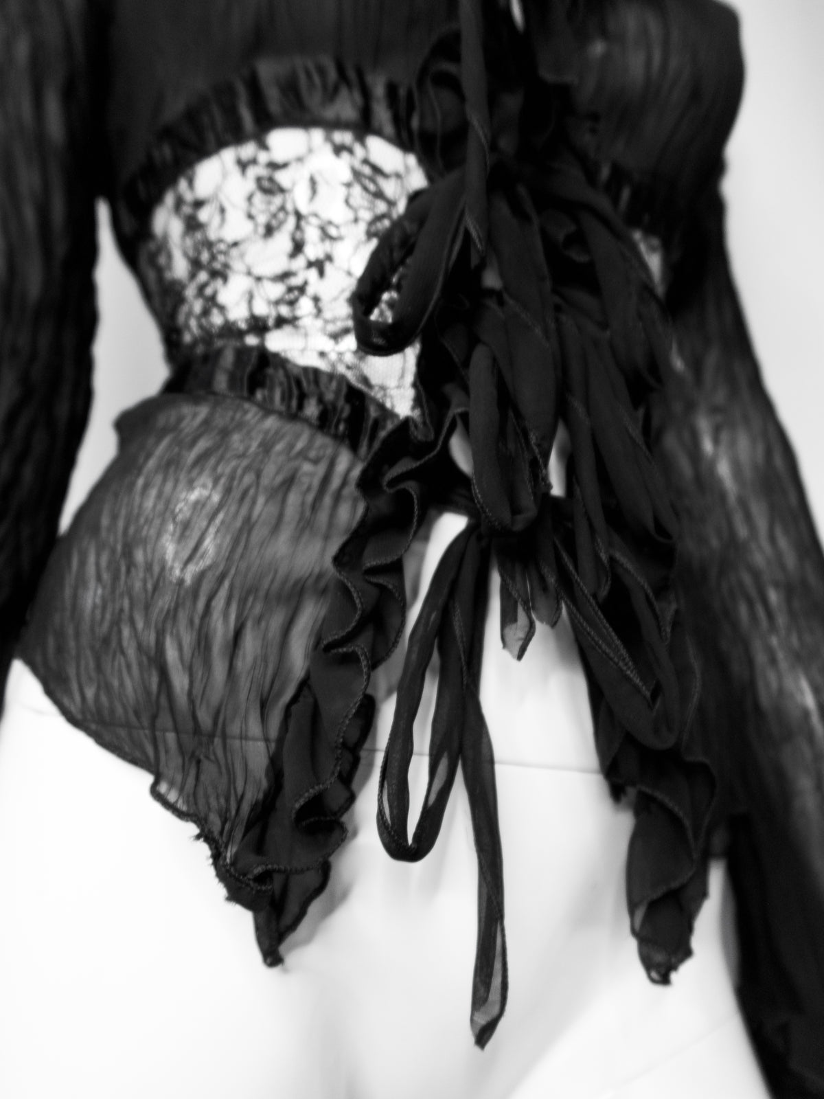 + Gothic lace mesh tied blouse +