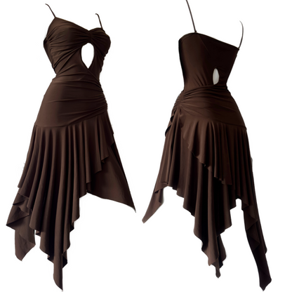 + Asymmetrical brown dress +