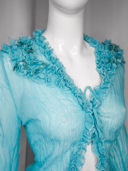 + Teal mesh ruffle shirt +