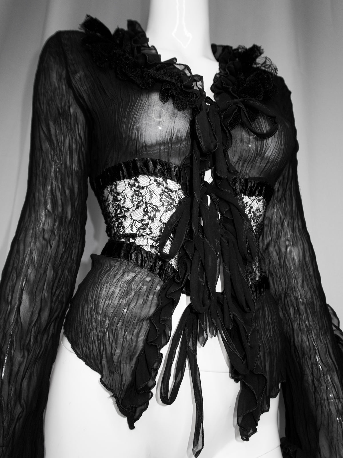+ Gothic lace mesh tied blouse +