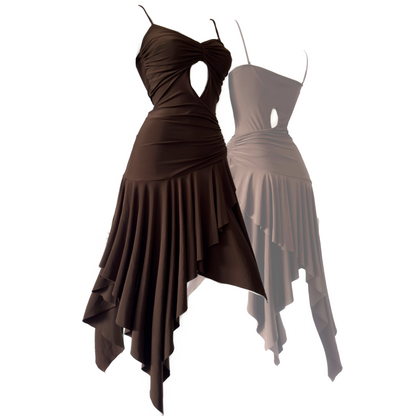 + Asymmetrical brown dress +