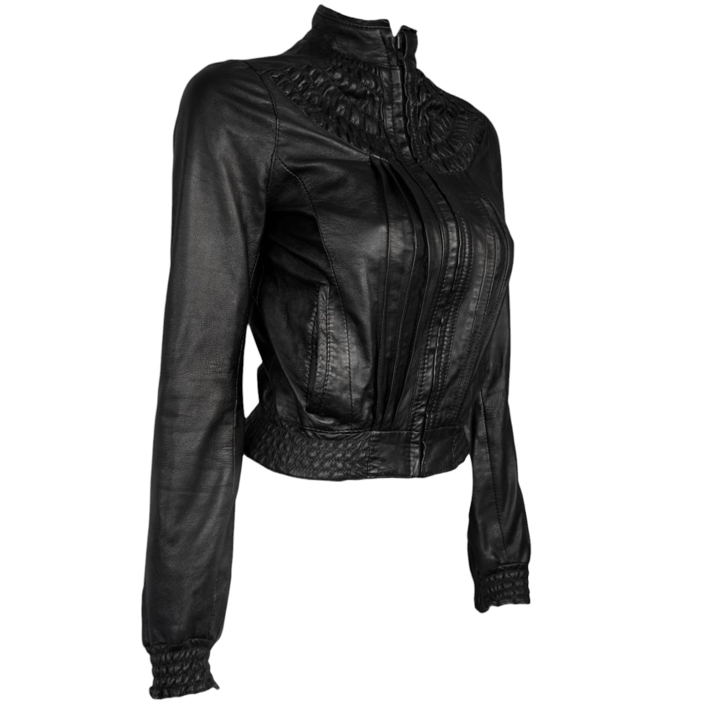 + Pleated leather jacket +